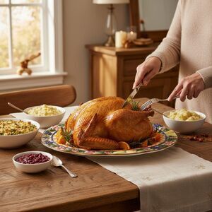 Vintage New Wang's International Fruit and Turkey Embossed Platter